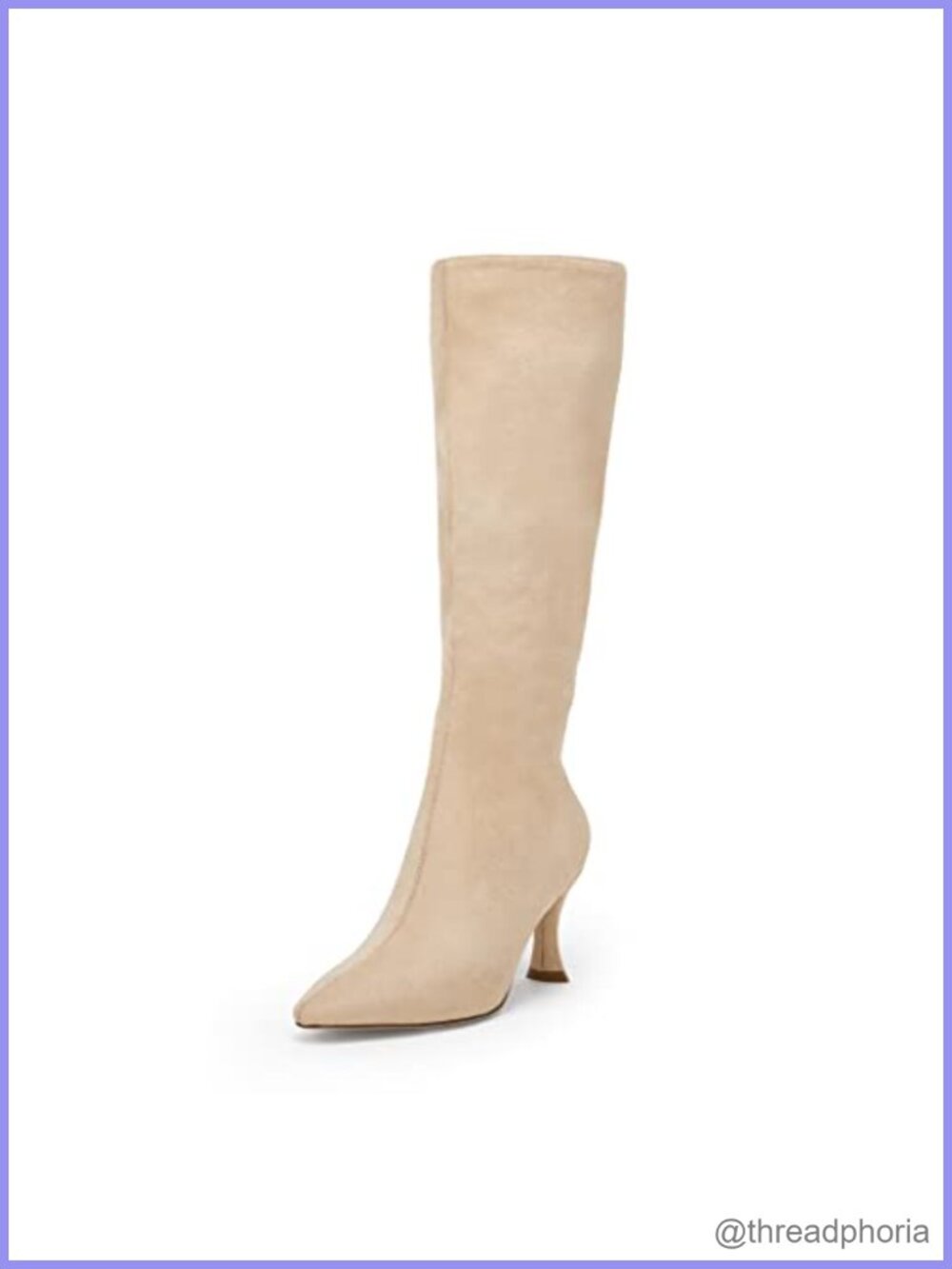 Coutgo Womens Knee High Boots Pointed Toe Kitten Heel Side Zipper Stretchy